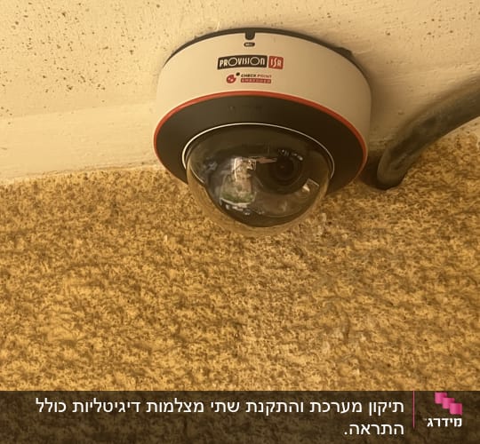 מצלמת אבטחה מסוג כיפה של חברת Provision ISR מותקנת על קיר